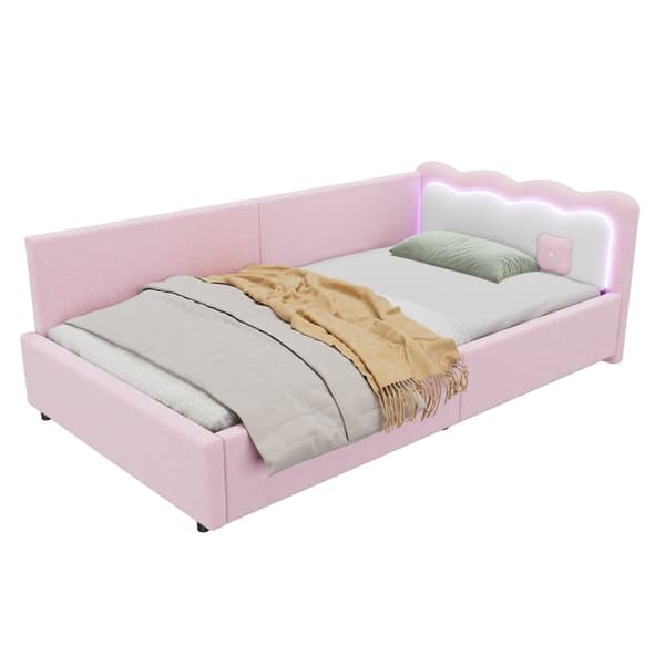 Sovesofa 90x200 cm med LED-belysning og lamelramme – Pink