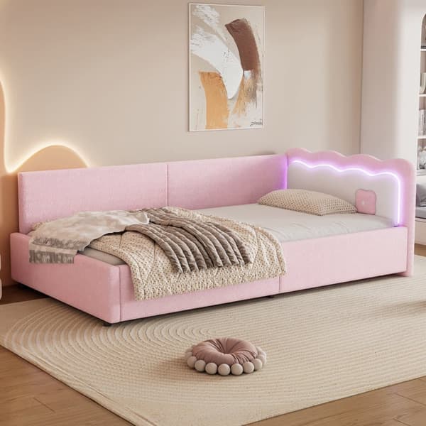 Sovesofa 90x200 cm med LED-belysning og lamelramme – Pink