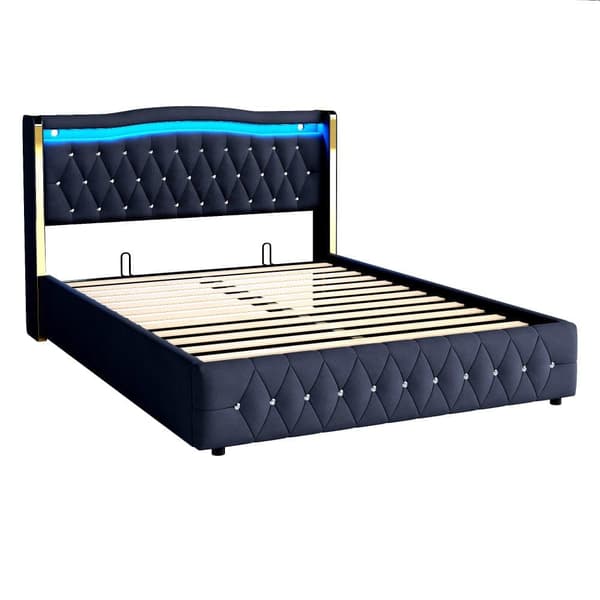 Sänky säilytystilalla 140x200 cm LED-valaistuksella – samettikangas – musta