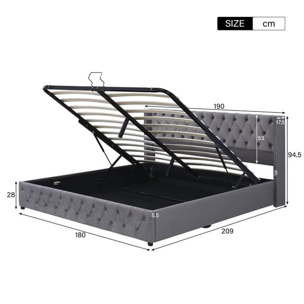 Seng med opbevaringsplads 180x200 cm i fløjl – med lamelbund – grå