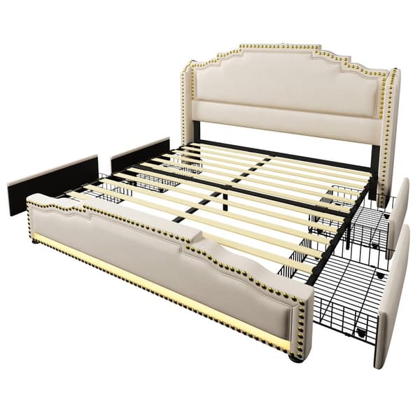 Parivuode 140x200 cm - 4 laatikolla - LED- ja latausasemilla - Beige