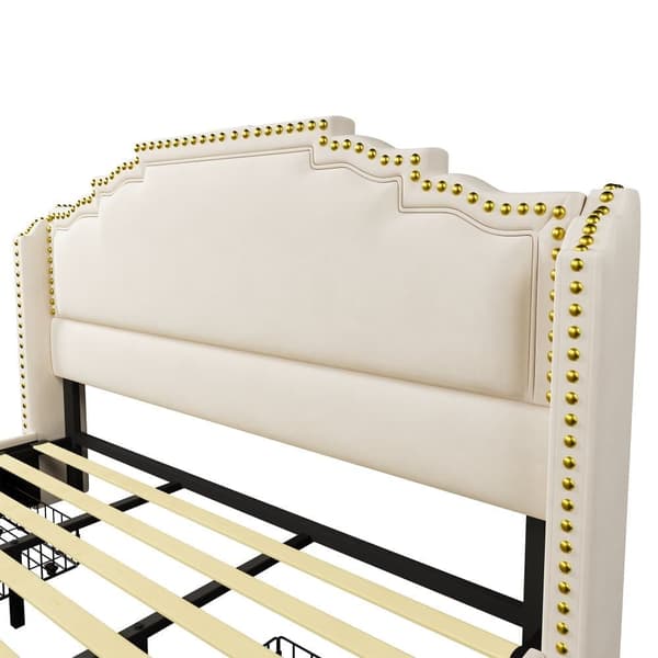 Dubbelsäng 180x200 cm - med 4 lådor - med LED och laddningsstationer - Beige
