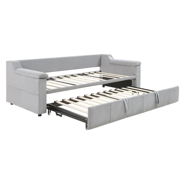 Polstret sovesofa 90x190 cm - med USB-opladningsport - med opbevaringsrum - fløjlsstof - lysegrå