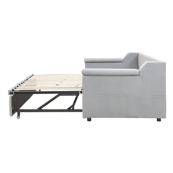 Polstret sovesofa 90x190 cm - med USB-opladningsport - med opbevaringsrum - fløjlsstof - lysegrå