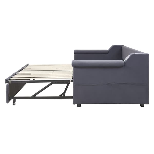 Stoppad bäddsoffa 90x190 cm - med USB-laddningsport - med förvaringsfack - sammetstyg - grå