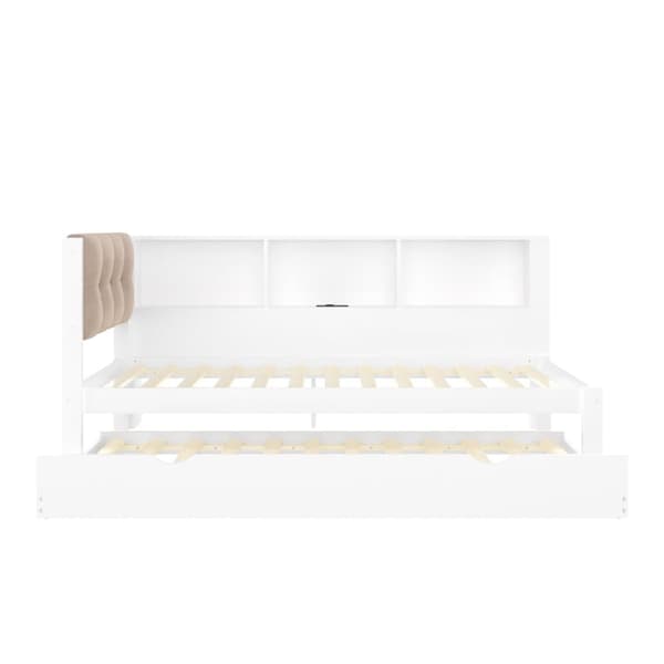Bäddsoffa 90x200 cm - Enkelsäng - Med sängkista - Med LED-list - Med hylla - Med USB-anslutning - Furu - Vit (utan madrass)