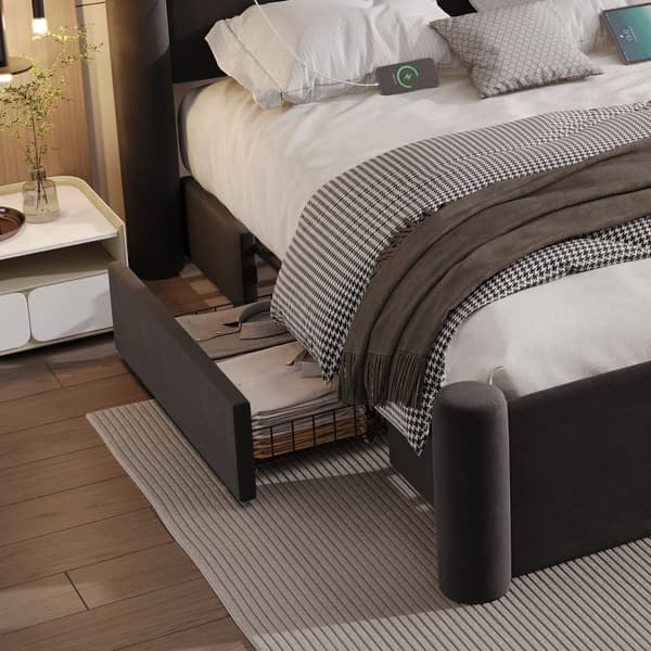 Parivuode 140x200 cm modernilla 3D-muotoilulla, pehmustettu sängynpääty, USB-portit ja 2 säilytyslaatikkoa