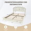 Miniatyrbillede 4 af 11: Moderne 140 x 200 cm dobbeltseng med blomstret hovedgærde, flydende design og LED-lys – robust metalstel og praktisk opbevaring under sengen, hvid