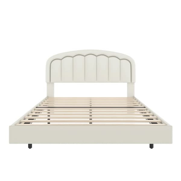 Moderne 140 x 200 cm dobbeltseng med blomstret hovedgærde, flydende design og LED-lys – robust metalstel og praktisk opbevaring under sengen, hvid