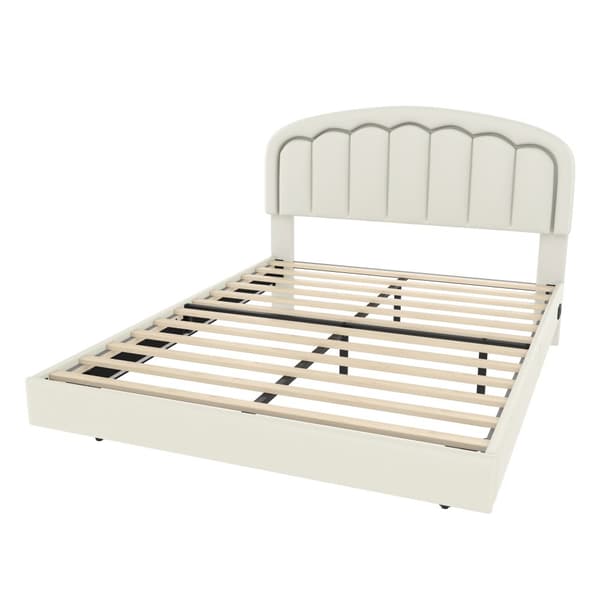 Moderne 140 x 200 cm dobbeltseng med blomstret hovedgærde, flydende design og LED-lys – robust metalstel og praktisk opbevaring under sengen, hvid