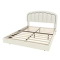 Miniatyrbillede 6 af 11: Moderne 140 x 200 cm dobbeltseng med blomstret hovedgærde, flydende design og LED-lys – robust metalstel og praktisk opbevaring under sengen, hvid