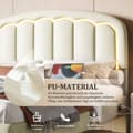 Miniatyrbillede 8 af 11: Moderne 140 x 200 cm dobbeltseng med blomstret hovedgærde, flydende design og LED-lys – robust metalstel og praktisk opbevaring under sengen, hvid