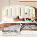 Miniatyrbillede 9 af 11: Moderne 140 x 200 cm dobbeltseng med blomstret hovedgærde, flydende design og LED-lys – robust metalstel og praktisk opbevaring under sengen, hvid