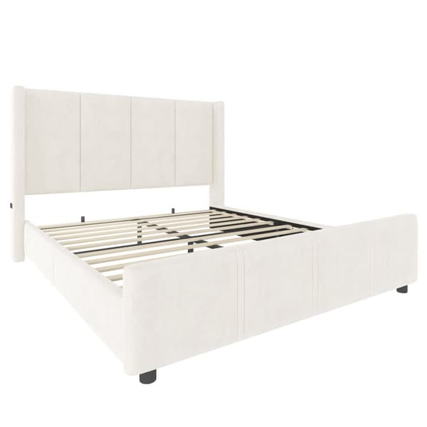 140 x 200 cm dobbeltsengsramme, moderne polstringsstel, højt hoved- og fodbræt, USB-port, kombineret jern- og træstel, stabilt og holdbart, beige