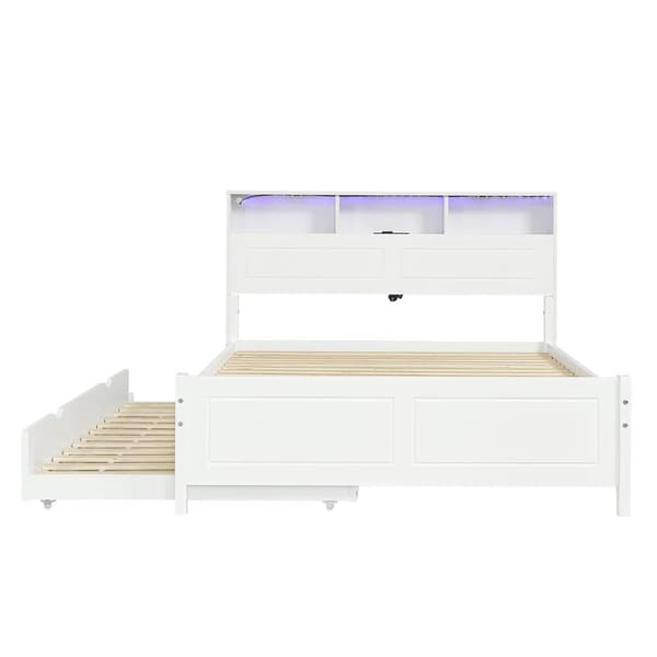 Parivuode 120x200 cm - Rinnalla 90x190 cm - LEDillä + USB-liitännällä - Sängynpääty säilytyslokerolla - Valkoinen