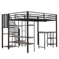 Pikkukuva 5 / 11: Metallinen kerrossänky lapsille ja nuorille, kulmatikkaat, työpöytä, avoin vaatekaappi ja hyllyt, silitysrauta+MDF, musta+vintage-puu, 120x200 cm