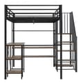Pikkukuva 7 / 11: Metallinen kerrossänky lapsille ja nuorille, kulmatikkaat, työpöytä, avoin vaatekaappi ja hyllyt, silitysrauta+MDF, musta+vintage-puu, 120x200 cm
