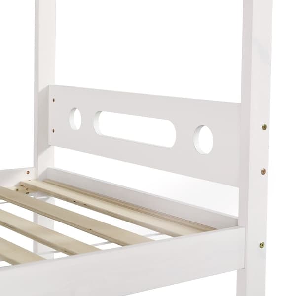 Våningssäng för barn med skyddsräcke, 5-stegs stege, 2 lådor på hjul, öppet hyllplan, gott om förvaring, furu+MDF, vit, 90x200 cm