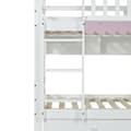 Miniatyrbillede 11 af 11: Køjeseng til børn 90x200 cm – med vinduer og gardiner, gelænder, åbne hylder, 2 skuffer med hjul, masser af opbevaring, staldgelænder, fyrretræ+MDF