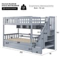Pikkukuva 4 / 11: Puinen parvisänky 90x200 cm, hydraulinen alasänky, säilytysportaat ja hyllyt – kerrossänky nuorille, harmaa