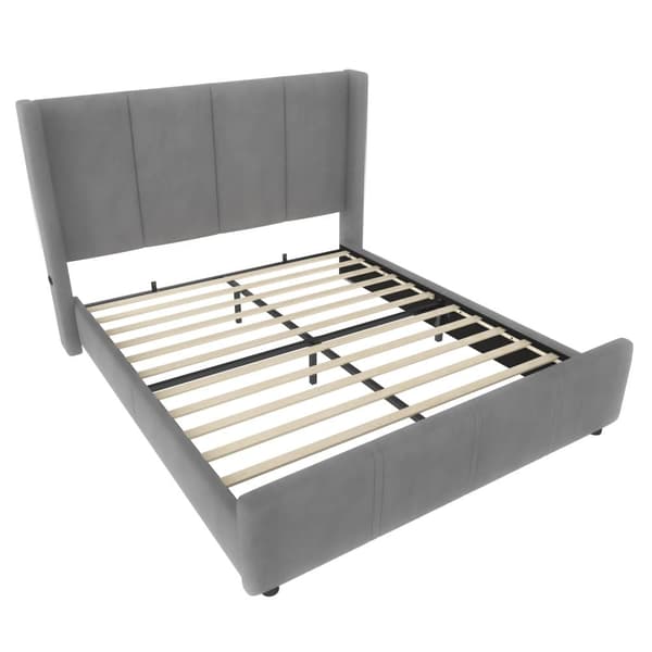 160x200 cm modern dubbelsäng med hög gavel, USB-uttag, stoppad sängram i trä och metall – stabil och hållbar, grå