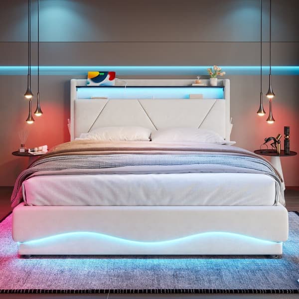 Dobbeltseng 160x200 i fløjl – LED-sengegavlbelysning, USB-opladning, opbevaring under sengen, gasfjederløft og sidelommer