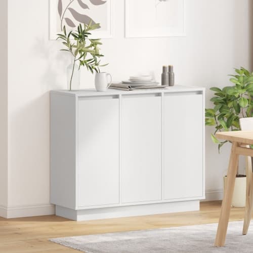 Sideboard med LED, Vit, 90x32x75 cm, Konstruerat trä
