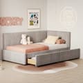 Miniatyrbillede 3 af 11: Polstret seng/Sovesofa 90x200 cm i velour – Grå daybed med lamelbund og 2 store opbevaringsbokse – Multifunktionel gæsteseng
