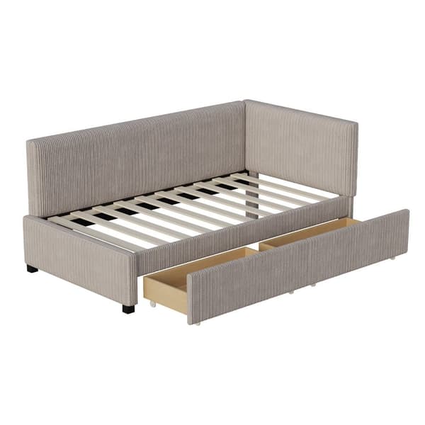 Polstret seng/Sovesofa 90x200 cm i velour – Grå daybed med lamelbund og 2 store opbevaringsbokse – Multifunktionel gæsteseng