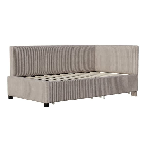 Polstret seng/Sovesofa 90x200 cm i velour – Grå daybed med lamelbund og 2 store opbevaringsbokse – Multifunktionel gæsteseng