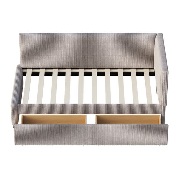 Polstret seng/Sovesofa 90x200 cm i velour – Grå daybed med lamelbund og 2 store opbevaringsbokse – Multifunktionel gæsteseng
