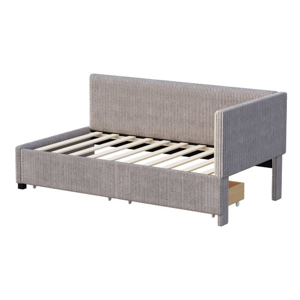Polstret seng/Sovesofa 90x200 cm i velour – Grå daybed med lamelbund og 2 store opbevaringsbokse – Multifunktionel gæsteseng