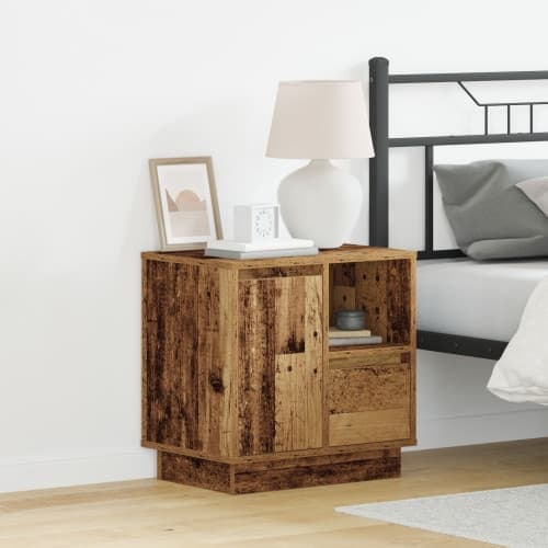 Sängbord med LED-lampor 2 st Gammalt Trä 50x34,5x50 cm