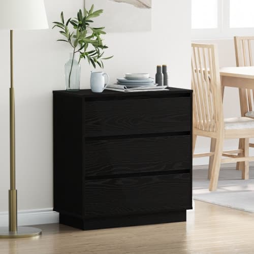 Sängskåp med LED svart ek 71x34,5x75 cm konstruerat trä