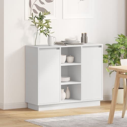 Sideboard med LED Vit 90x32x75 cm Konstruerat Trä