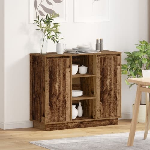 Sideboard med LED Gamla trä 90x32x75 cm Konstruerat trä