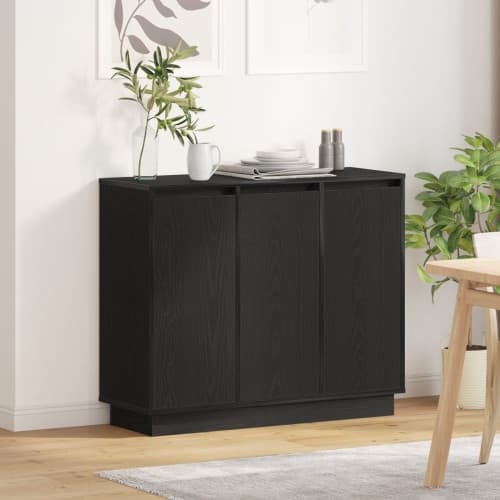 Sideboard med LED svart ek 90x32x75 cm konstruerat trä