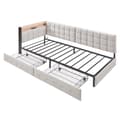 Miniatyrbillede 4 af 11: Sovesofa med opbevaring, LED-lyskæde og stikkontakt – Sovesofa med 2 skuffer, USB, Type-C, fjernbetjening RGB-belysning og stabil metalramme – Beige