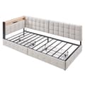 Miniatyrbillede 9 af 11: Sovesofa med opbevaring, LED-lyskæde og stikkontakt – Sovesofa med 2 skuffer, USB, Type-C, fjernbetjening RGB-belysning og stabil metalramme – Beige