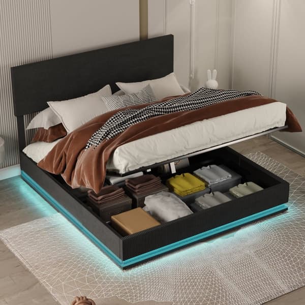 Parivuode 160x200 cm säilytystilalla – LED-samettinen sängynrunko USB-latauksella, sängynpääty ja sängynlaatikot – Tummanharmaa