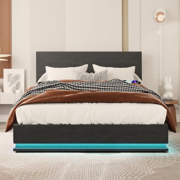 Parivuode 160x200 cm säilytystilalla – LED-samettinen sängynrunko USB-latauksella, sängynpääty ja sängynlaatikot – Tummanharmaa