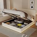 Miniatyrbillede 7 af 11: Dobbeltseng 160x200 cm med opbevaring – LED fløjl sengeramme med USB-opladning, sengegavl og sengeskuffer – Beige