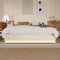 Miniatyrbillede 1 af 11: Dobbeltseng 160x200 cm med opbevaring – LED fløjl sengeramme med USB-opladning, sengegavl og sengeskuffer – Beige
