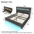 Miniatyrbillede 3 af 11: Polstret seng med opbevaringsplads 180x200 cm - med LED og USB-opladningsstik - Linnedstof - Sengegavl med opbevaringsrum - Grå