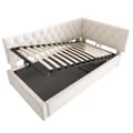 Miniatyrbillede 7 af 10: Daybed 90x200 cm i beige velour med hydraulisk opbevaring – sengeramme med lamelbund til børn og teenagere, uden madras