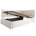 Miniatyrbillede 8 af 10: Daybed 90x200 cm i beige velour med hydraulisk opbevaring – sengeramme med lamelbund til børn og teenagere, uden madras