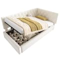 Miniatyrbillede 9 af 10: Daybed 90x200 cm i beige velour med hydraulisk opbevaring – sengeramme med lamelbund til børn og teenagere, uden madras