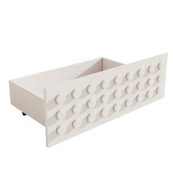 Enkeltseng 90x190 cm i massivt træ med lamelbund, blokdesign og opbevaring – tremmeseng med skuffer under sengen, beige