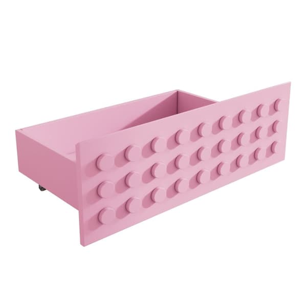 Enkelträsäng 90x200 cm för barn och ungdomar, sängram i massivträ med ribbotten, lådor och förvaringsutrymme under sängen, rosa