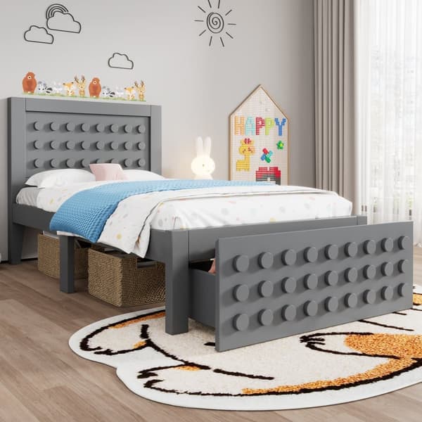 Yhden hengen puusänky 90x200 cm lapsille ja nuorille, massiivipuinen sängynrunko sälepohjalla, laatikot ja säilytystila sängyn alla, harmaa